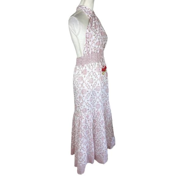 Alicia Bell Kat Criss Cross Halter Maxi Dress Pink Gold Motif Size Large NEW - Picture 5 of 13